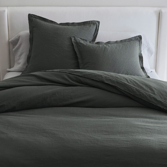 NWT Pottery Barn Belgian Flax Linen Charcoal Double Flange Duvet Full Queen - Picture 1 of 5